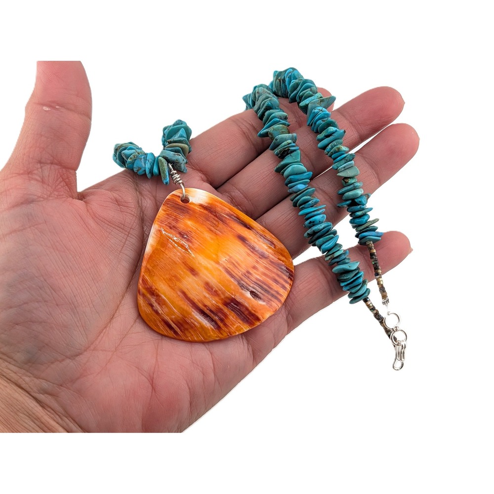 Navajo Spiny Oyster Pendant Nuggets Turquoise necklace 19.5" Jewelry** - Picture 6 of 10